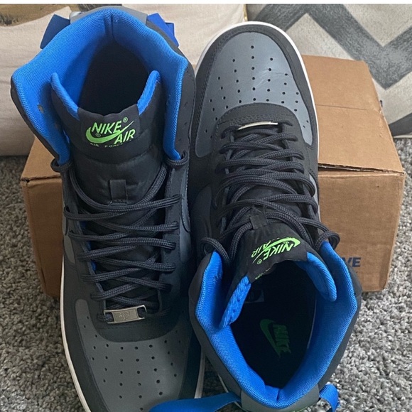 NIKE AIR FORCE ONE MID CASUAL ATHLETIC GRAY BLUE GREEN SNEAKERS MENS SHOES - Picture 6 of 9